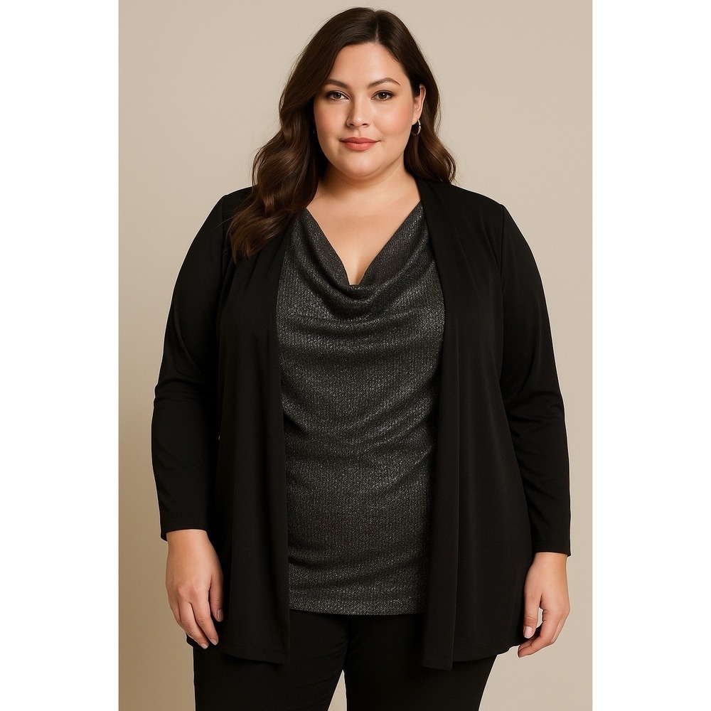 Jaclyn Smith XXL‎ Dressy 1 Piece Cardigan Top Black Sparkle wedding Cocktail
